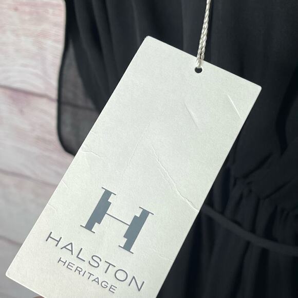 Halston Heritage 100% Silk Black Dolman Sleeve Deep V Neck Size 2 New - Picture 5 of 12